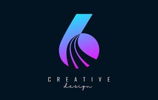 Colorful Creative number 6 logo with leading lines and road concept design. Number with geometric design. vector