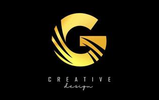 Golden letter G logo with leading lines and negative space design. Letter with geometric and creative cuts concept. vector