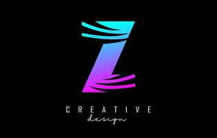 Colorful letter Z logo with leading lines and negative space design. Letter with geometric and creative cuts concept. vector