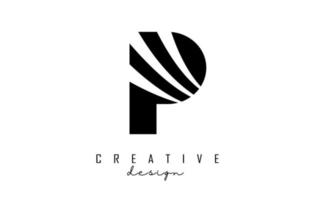 Black letter P logo with leading lines and negative space design. Letter with geometric and creative cuts concept. vector