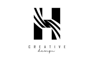 Black letter H logo with leading lines and negative space design. Letter with geometric and creative cuts concept. vector