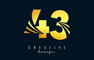 Golden Creative number 43 4 3 logo with leading lines and road concept design. Number with geometric design. vector