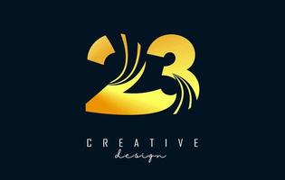 Golden Creative number 23 2 3 logo with leading lines and road concept design. Number with geometric design. vector