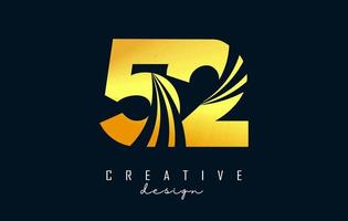 Golden Creative number 52 5 2 logo with leading lines and road concept design. Number with geometric design. vector