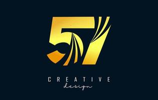 Golden Creative number 57 5 7 logo with leading lines and road concept design. Number with geometric design. vector