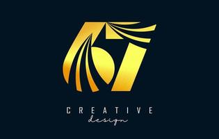Golden Creative number 67 6 7 logo with leading lines and road concept design. Number with geometric design. vector