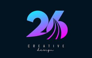 Colorful Creative number 26 2 6 logo with leading lines and road concept design. Number with geometric design. vector