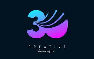 Colorful Creative number 30 3 0 logo with leading lines and road concept design. Number with geometric design. vector