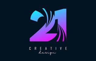 Colorful Creative number 21 2 1 logo with leading lines and road concept design. Number with geometric design. vector