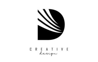 Black letter D logo with leading lines and negative space design. Letter with geometric and creative cuts concept. vector