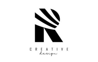 Black letter R logo with leading lines and negative space design. Letter with geometric and creative cuts concept. vector