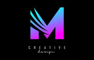 Colorful letter M logo with leading lines and negative space design. Letter with geometric and creative cuts concept. vector