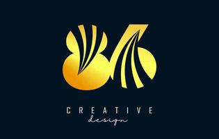 Golden Creative number 86 8 6 logo with leading lines and road concept design. Number with geometric design. vector