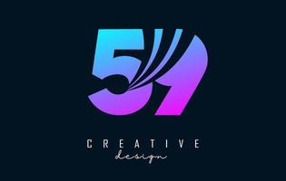 Colorful Creative number 59 5 9 logo with leading lines and road concept design. Number with geometric design. vector