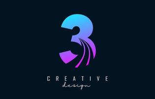 Colorful Creative number 3 logo with leading lines and road concept design. Number with geometric design. vector