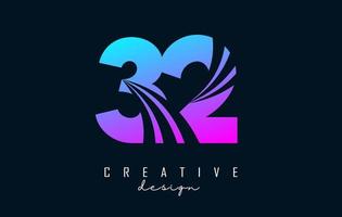 Colorful Creative number 32 3 2 logo with leading lines and road concept design. Number with geometric design. vector