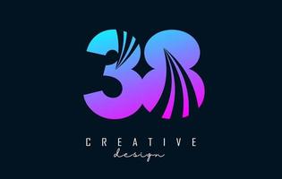 Colorful Creative number 38 3 8 logo with leading lines and road concept design. Number with geometric design. vector