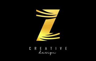 Golden letter Z logo with leading lines and negative space design. Letter with geometric and creative cuts concept. vector