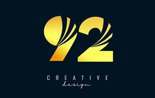 Golden Creative number 92 9 2 logo with leading lines and road concept design. Number with geometric design. vector