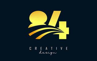 Golden Creative number 84 8 4 logo with leading lines and road concept design. Number with geometric design. vector