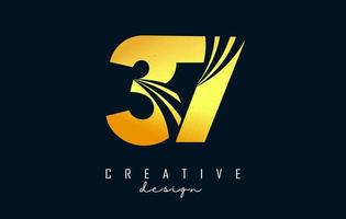 Golden Creative number 37 3 7 logo with leading lines and road concept design. Number with geometric design. vector