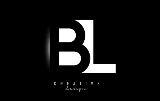 Letters BL Logo with negative space design on a black background. Letters B and L with geometric typography. vector
