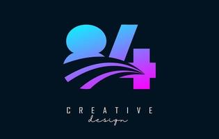 Colorful Creative number 84 8 4 logo with leading lines and road concept design. Number with geometric design. vector