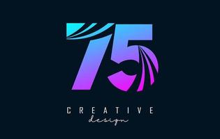 Colorful Creative number 75 7 5 logo with leading lines and road concept design. Number with geometric design. vector