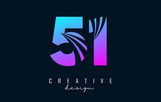 Colorful Creative number 51 5 1 logo with leading lines and road concept design. Number with geometric design. vector