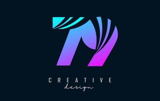 Colorful Creative number 79 7 9 logo with leading lines and road concept design. Number with geometric design. vector