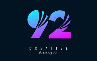 Colorful Creative number 92 9 2 logo with leading lines and road concept design. Number with geometric design. vector