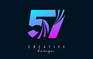 Colorful Creative number 57 5 7 logo with leading lines and road concept design. Number with geometric design. vector