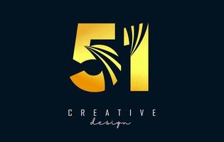 Golden Creative number 51 5 1 logo with leading lines and road concept design. Number with geometric design. vector