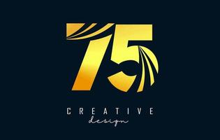 Golden Creative number 75 7 5 logo with leading lines and road concept design. Number with geometric design. vector