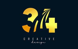 Golden Creative number 34 3 4 logo with leading lines and road concept design. Number with geometric design. vector