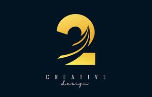 Golden Creative number 2 logo with leading lines and road concept design. Number with geometric design. vector