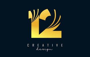 Golden Creative number 12 1 2 logo with leading lines and road concept design. Number with geometric design. vector