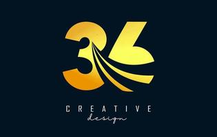 Golden Creative number 36 3 6 logo with leading lines and road concept design. Number with geometric design. vector