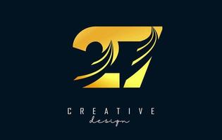 Golden Creative number 27 2 7 logo with leading lines and road concept design. Number with geometric design. vector