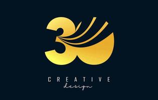 Golden Creative number 30 3 0 logo with leading lines and road concept design. Number with geometric design. vector