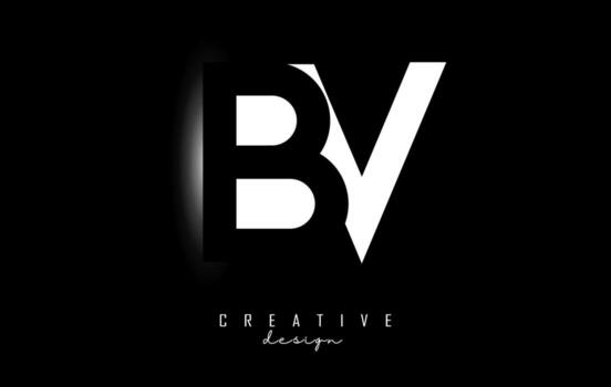 Letters BV Logo with negative space design on a black background. Letters B and V with geometric typography. vector