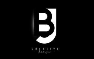 Letters BJ Logo with black and white negative space design on a black background. Letters B and J with geometric typography. vector