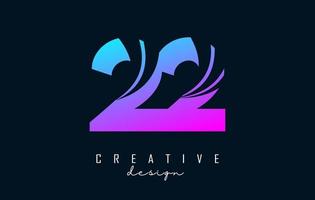 Colorful Creative number 22 2 logo with leading lines and road concept design. Number with geometric design. vector