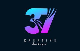 Colorful Creative number 37 3 7 logo with leading lines and road concept design. Number with geometric design. vector