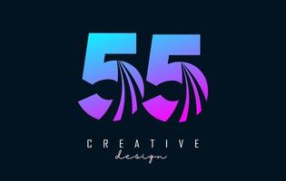 Colorful Creative number 55 5 logo with leading lines and road concept design. Number with geometric design. vector