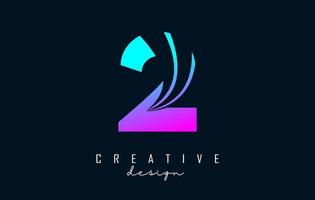 Colorful Creative number 2 logo with leading lines and road concept design. Number with geometric design. vector