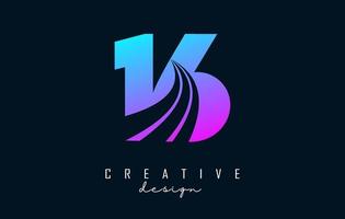 Colorful Creative number 16 1 6 logo with leading lines and road concept design. Number with geometric design. vector