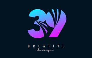 Colorful Creative number 39 3 9 logo with leading lines and road concept design. Number with geometric design. vector