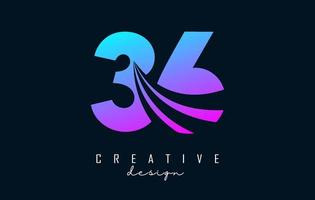 Colorful Creative number 36 3 6 logo with leading lines and road concept design. Number with geometric design. vector