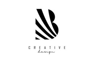 Black letter B logo with leading lines design. Letter with geometric and creative cuts concept. vector